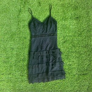 Aqua Black Lace 3 Tier Ruffle Mini Dress